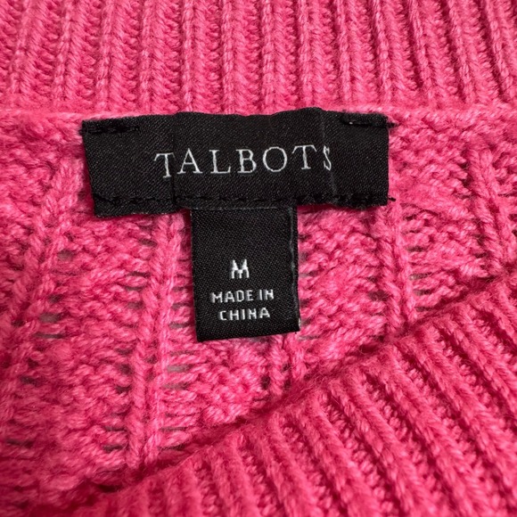 Talbots Womens Cable Knit Sweater Medium Pink‎ Crew Neck Embellished Relaxed - Picture 4 of 8